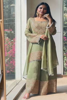 Pista embroidery silk blend sharara suit set 1