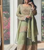Pista embroidery silk blend sharara suit set