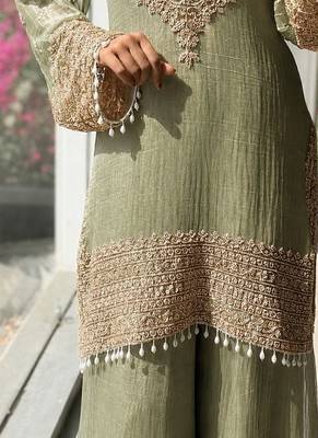Pista embroidery silk blend sharara suit set 4