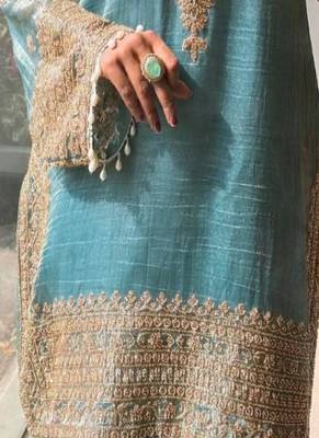 Sky embroidery silk blend sharara suit set 4