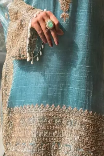 Sky embroidery silk blend sharara suit set