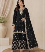 black  silk blend  wedding semi stitched palazzo set