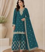 blue  silk blend  wedding semi stitched palazzo set