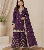 Wine silk blend wedding semi stitched palazzo set