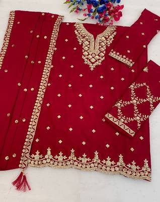 Magenta  silk blend  wedding semi stitched palazzo set 2