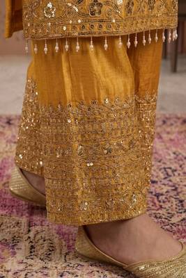 Musturd embroidery silk blend sharara suit set 5