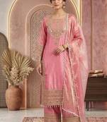 Pink embroidery silk blend sharara suit set