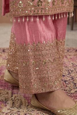 Pink embroidery silk blend sharara suit set 5