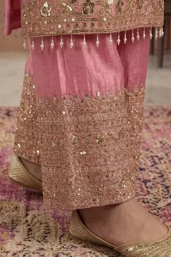 Pink embroidery silk blend sharara suit set