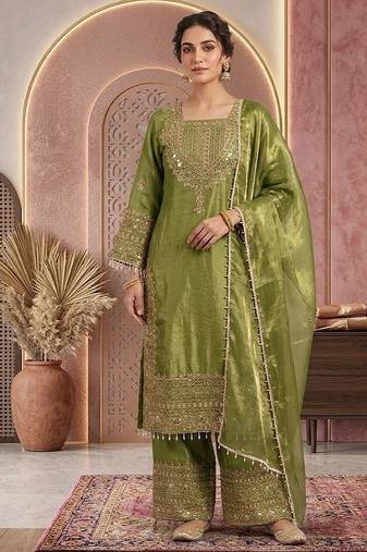 Pista embroidery silk blend sharara suit set