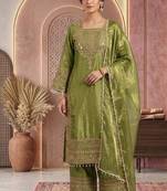 Pista embroidery silk blend sharara suit set