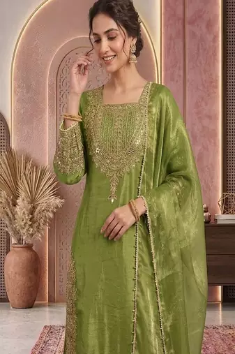 Pista embroidery silk blend sharara suit set