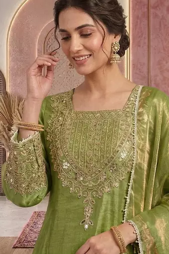 Pista embroidery silk blend sharara suit set