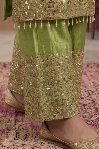 Pista embroidery silk blend sharara suit set