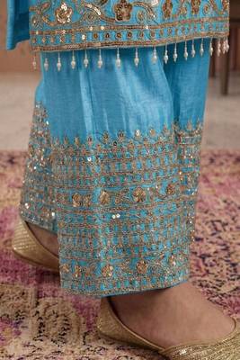 Sky embroidery silk blend sharara suit set 5