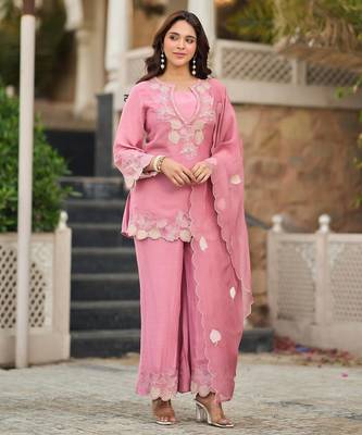 Peach Colour Designer Palazzo Suit Set Party Wear Outfit  1