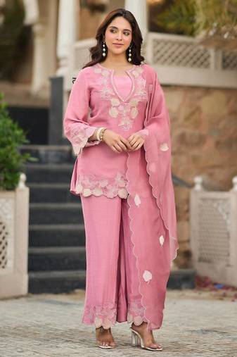 Peach Colour Designer Palazzo Suit Set Party Wear Outfit 