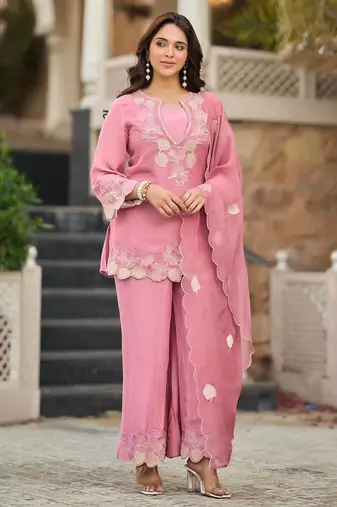 Peach Colour Designer Palazzo Suit Set Party Wear Outfit 