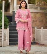 Peach Colour Designer Palazzo Suit Set Party Wear Outfit 