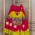Pink & Lemon Yellow Lotus Flower Gota & Mirror Lace Work Roman Flared Lehenga With Kutchi Gamthi Blouse Set