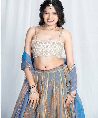 Elsa Blue Kanjivaram Ensemble Outfit 3