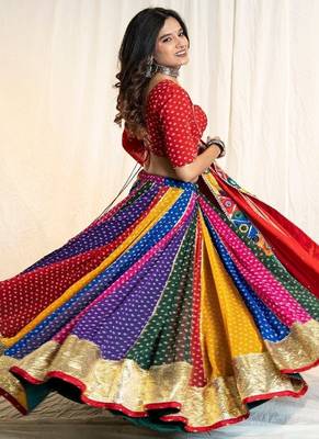 Multi Bandhani Georgette Lampi Set - Red 1