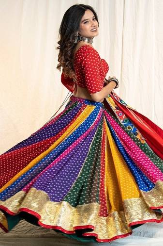 Multi Bandhani Georgette Lampi Set - Red