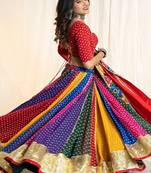 Multi Bandhani Georgette Lampi Set - Red