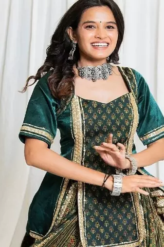 Shades Of Ajrakh - Mashru Handblock EL Outfit - Green
