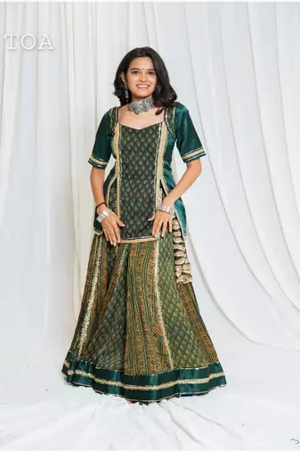 Shades Of Ajrakh - Mashru Handblock EL Outfit - Green