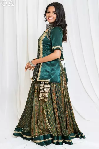 Shades Of Ajrakh - Mashru Handblock EL Outfit - Green