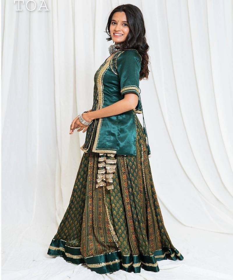 Shades Of Ajrakh - Mashru Handblock EL Outfit - Green