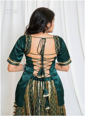 Shades Of Ajrakh - Mashru Handblock EL Outfit - Green 4