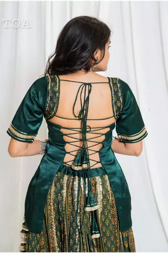 Shades Of Ajrakh - Mashru Handblock EL Outfit - Green