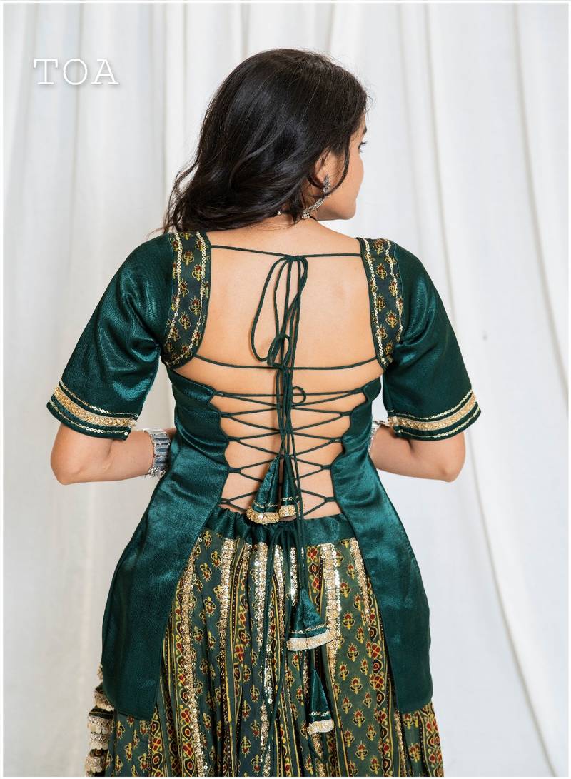 Shades Of Ajrakh - Mashru Handblock EL Outfit - Green