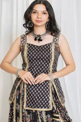 Shades Of Ajrakh - Mashru Handblock SL Outfit - Black