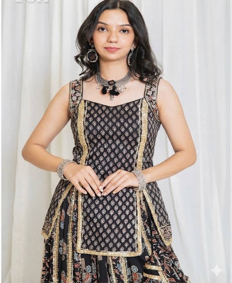Shades Of Ajrakh - Mashru Handblock SL Outfit - Black