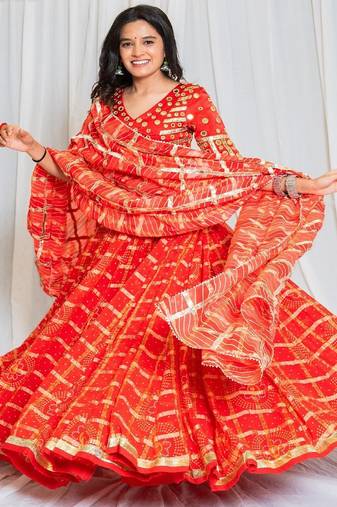 Shades Of Lampi - Gharchola Bandhani Lampi Outfit - Red