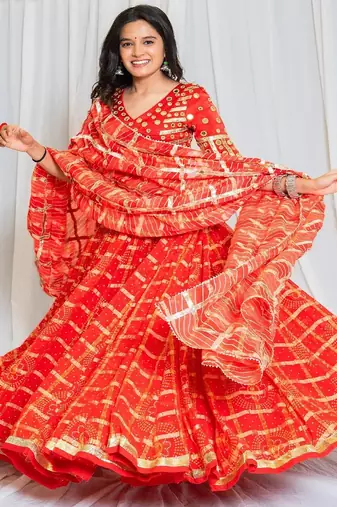 Shades Of Lampi - Gharchola Bandhani Lampi Outfit - Red