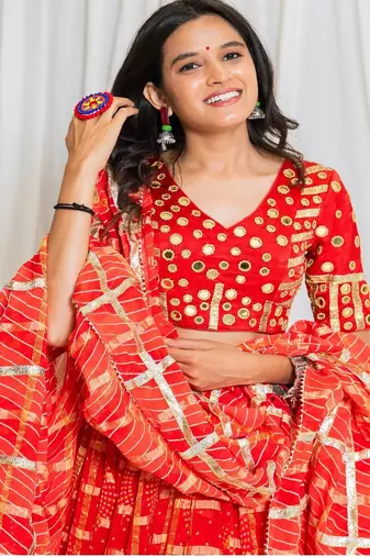 Shades Of Lampi - Gharchola Bandhani Lampi Outfit - Red