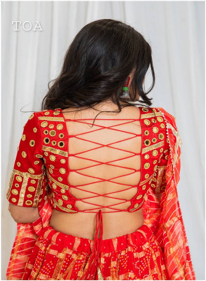 Shades Of Lampi - Gharchola Bandhani Lampi Outfit - Red