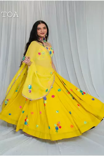 Shades Of Mirror - Random Multi Mirror Work Outfit - Lime Yellow