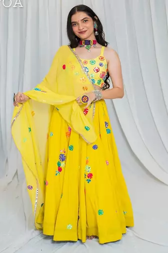 Shades Of Mirror - Random Multi Mirror Work Outfit - Lime Yellow
