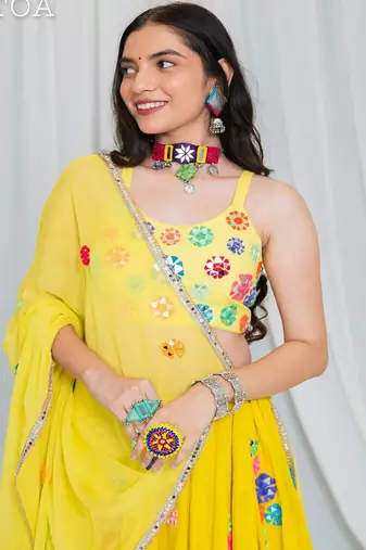 Shades Of Mirror - Random Multi Mirror Work Outfit - Lime Yellow