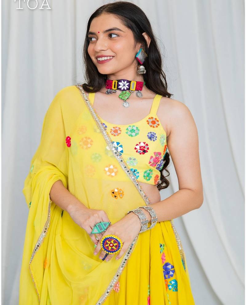 Shades Of Mirror - Random Multi Mirror Work Outfit - Lime Yellow