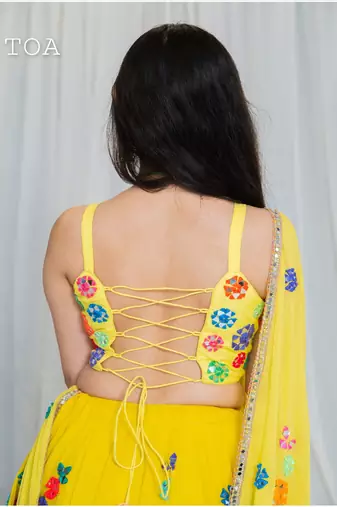 Shades Of Mirror - Random Multi Mirror Work Outfit - Lime Yellow