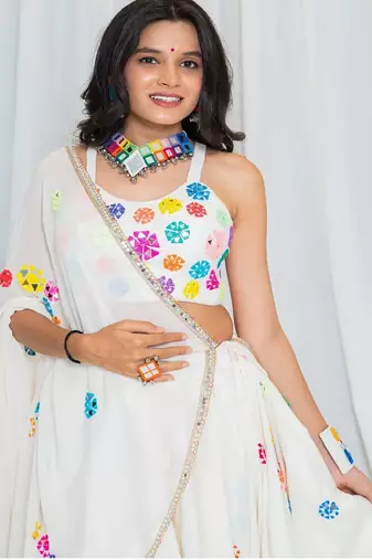 Shades Of Mirror - Random Multi Mirror Work Outfit - Off White