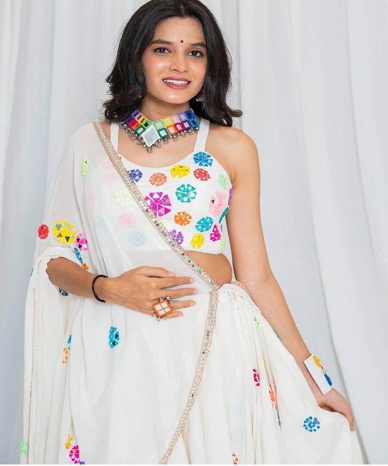 Shades Of Mirror - Random Multi Mirror Work Outfit - Off White