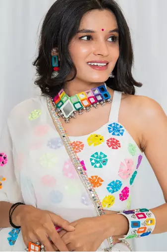 Shades Of Mirror - Random Multi Mirror Work Outfit - Off White
