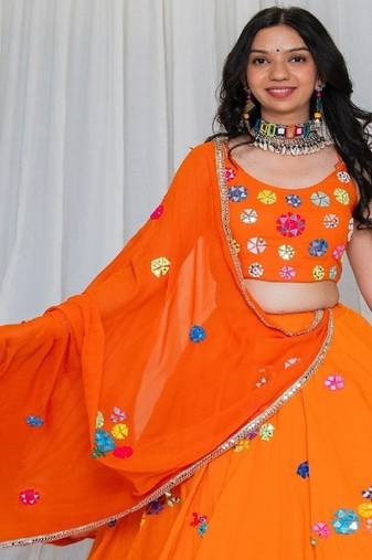 Shades Of Mirror - Random Multi Mirror Work Outfit - Orange